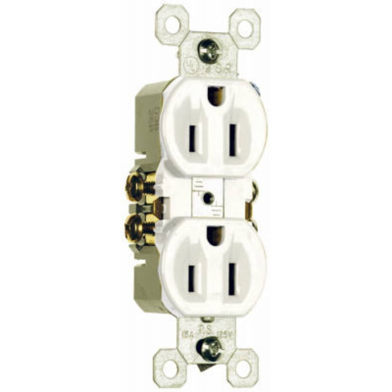 Legrand TradeMaster 3232WU Duplex Receptacle, 2 -Pole, 15 A, 125 VAC, White