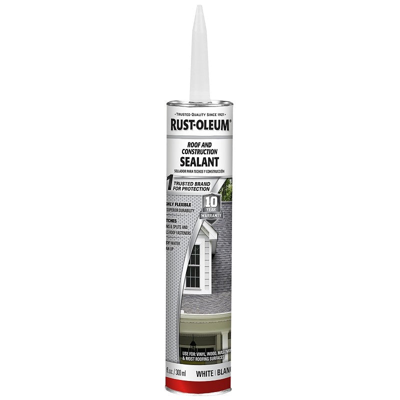 Rust-Oleum 301827 Roof and Construction Sealant, White, Liquid, 10.1 oz, Cartridge