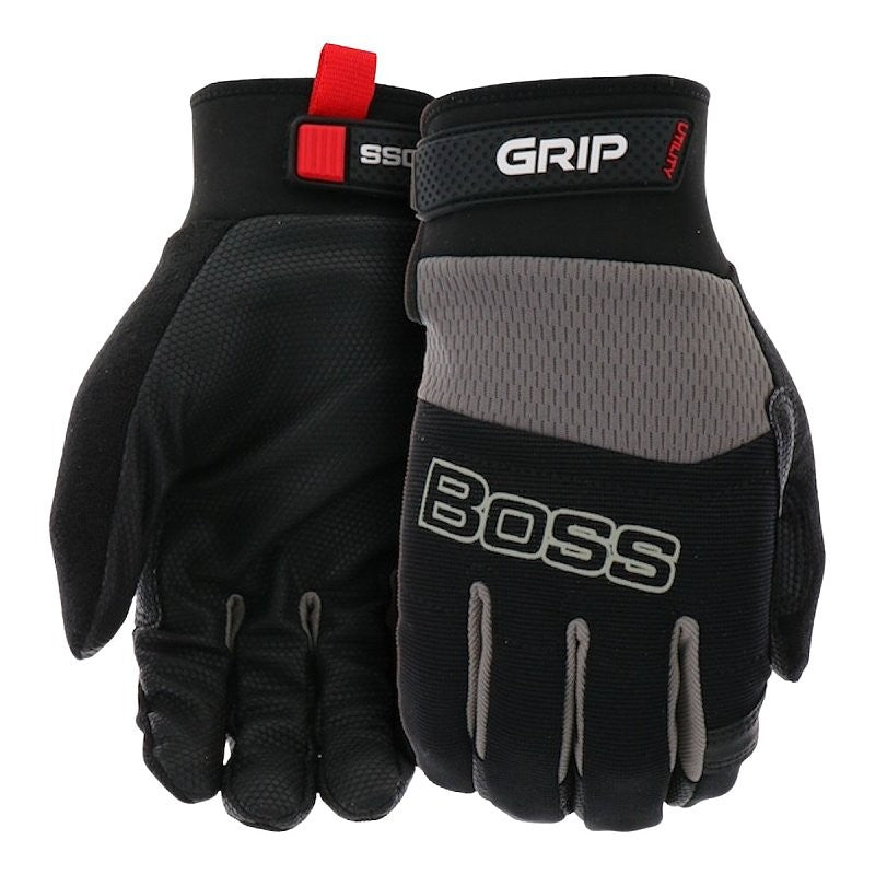 Boss Utility B52334-M Gloves, Men's, M, 7-1/8 to 8 in L, Reinforced Thumb, Hook and Loop Cuff, Black