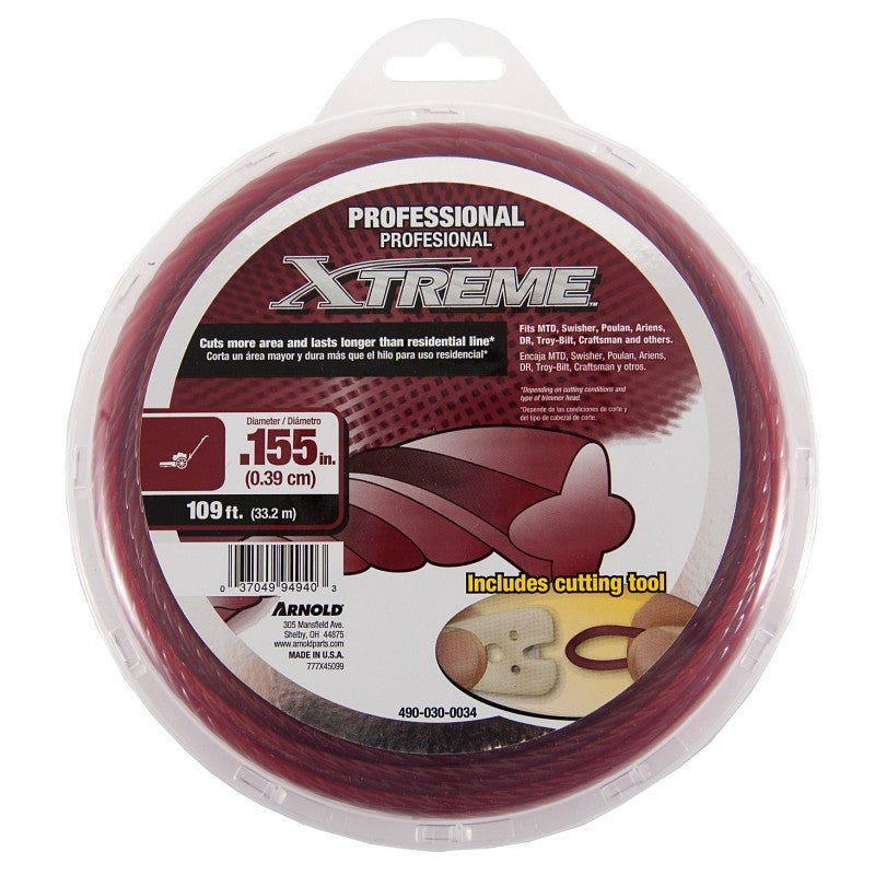 Arnold Xtreme Professional 490-030-0034 Trimmer Line, 0.155 in Dia, 109 ft L, Polymer, Maroon