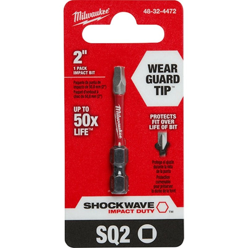 Milwaukee 48-32-4472 Power Bit, #2 Drive, Square Recess Drive, 1/4 in Shank, Hex Shank, 2 in L, Proprietary Steel, 1/PK
