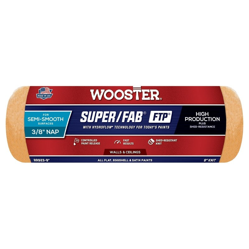 Wooster RR923-9 Roller Cover, 3/8 in Thick Nap, 9 in L, Fabric Cover, Lager