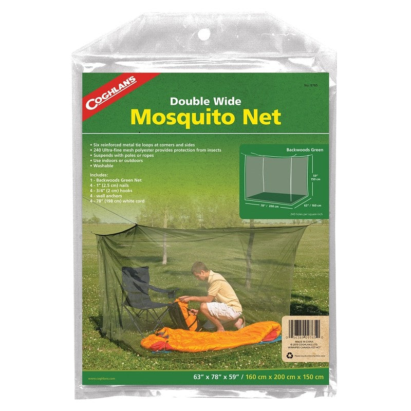 Coghlan's 9765 Mosquito Net, Double Wide, Polyester, Olive Green, For: 2 Cots or Sleeping Bags