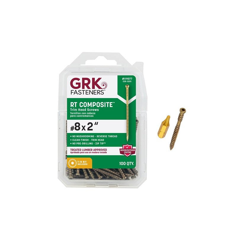 GRK Fasteners RT Series 119077 Screw, #8 Thread, 2 in L, Trim Head, Star Drive, Steel, Climatek, 100 PK