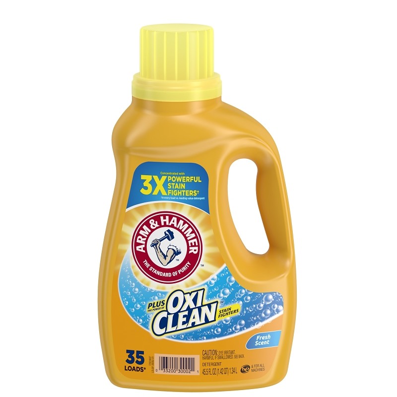Arm & Hammer Plus OxiClean Series 97542 Laundry Detergent, 45.5 oz Bottle, Liquid, Clean Fresh