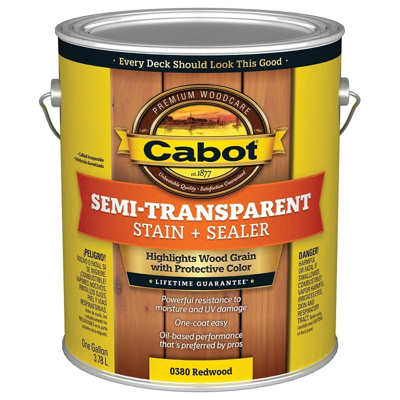 Cabot 140.0000380.007 Semi Transparent Stain, Redwood, Liquid, Oil Base, 1 gal (Pack of 4)