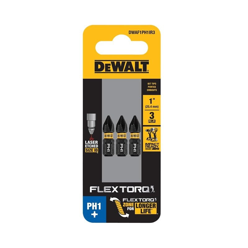DEWALT FLEXTORQ DWAF1PH1IR3 Impact Screwdriving Bit, #1 Drive, Phillips Drive, 1/4 in Shank, Hex Shank, 1 in L