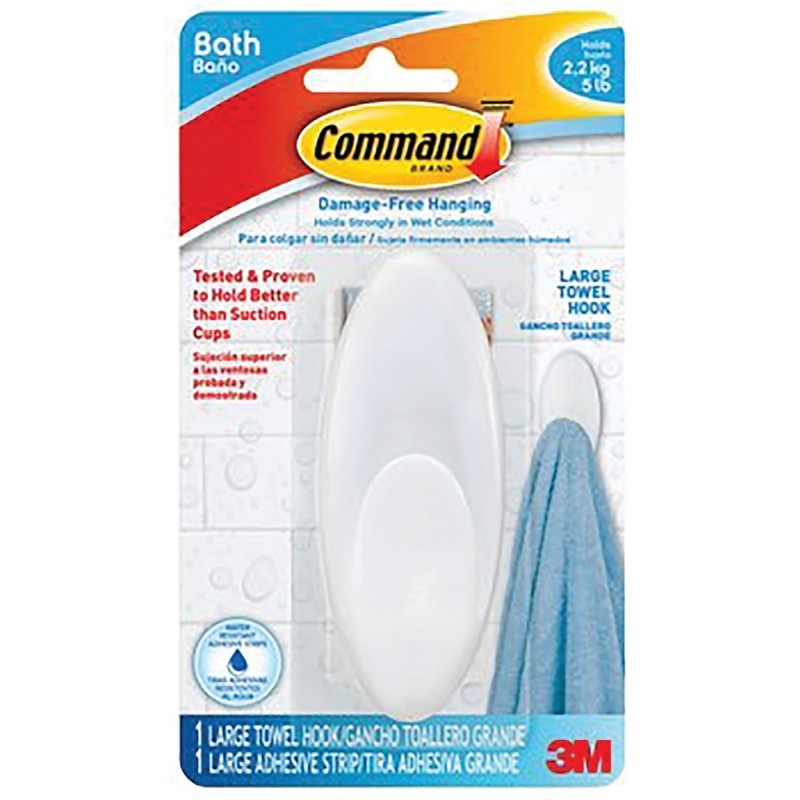 Command BATH17-ES Towel Hook, 5 lb, Plastic
