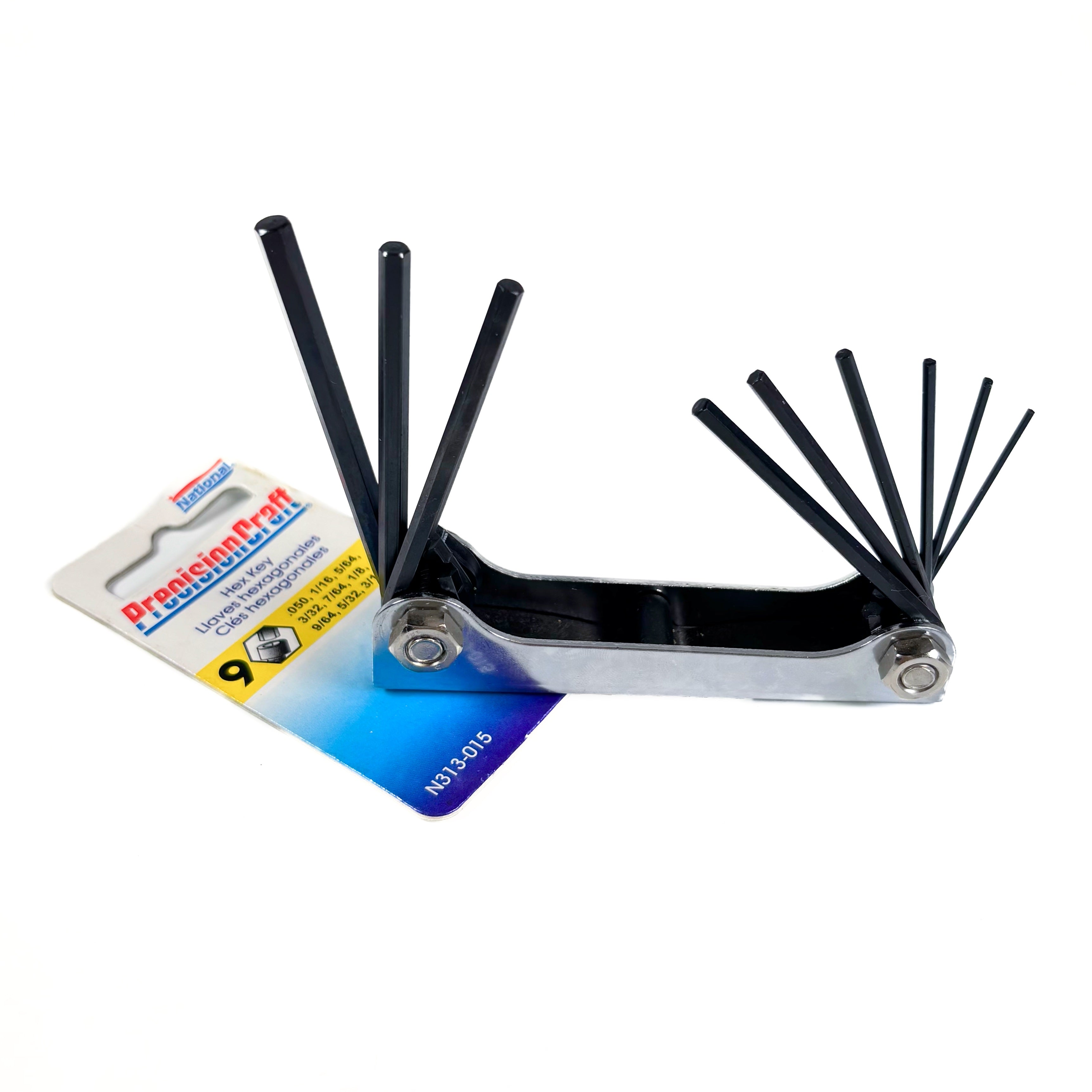 Medium Fold Up Hex Key 9 Piece Set 0.05 To 3/16 Inch