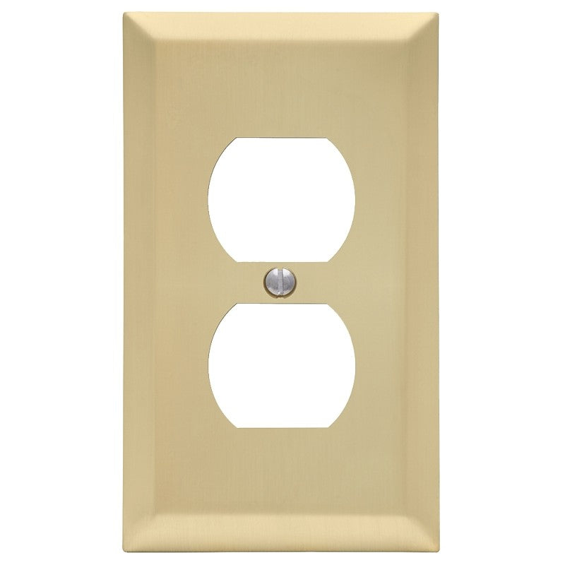 Amerelle 163DSB Receptacle Wallplate, 5 in L, 2-7/8 in W, 1 -Gang, Steel, Satin Brass, Screw Mounting (Pack of 4)