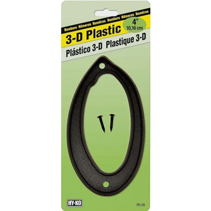 Hy-Ko PN-29/0 House Number, Character: 0, 4 in H Character, Black Character, Plastic (Pack of 10)