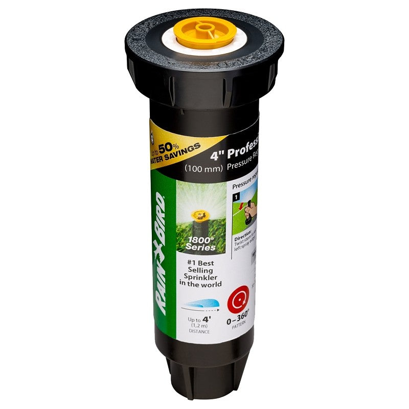 Rain Bird 1800 1804AP4PRS Pressure Regulated Pop-Up Sprinkler, 1/2 in Connection, FNPT, 4 in H Pop-Up, 4 ft