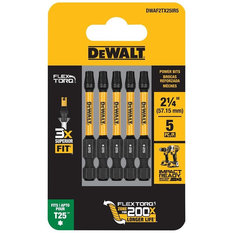 DEWALT DWAF2TX25IR5 Driver Bit, T25 Drive, Torx Drive, 1/4 in Shank, Hex Shank, 2-1/4 in L, HSS