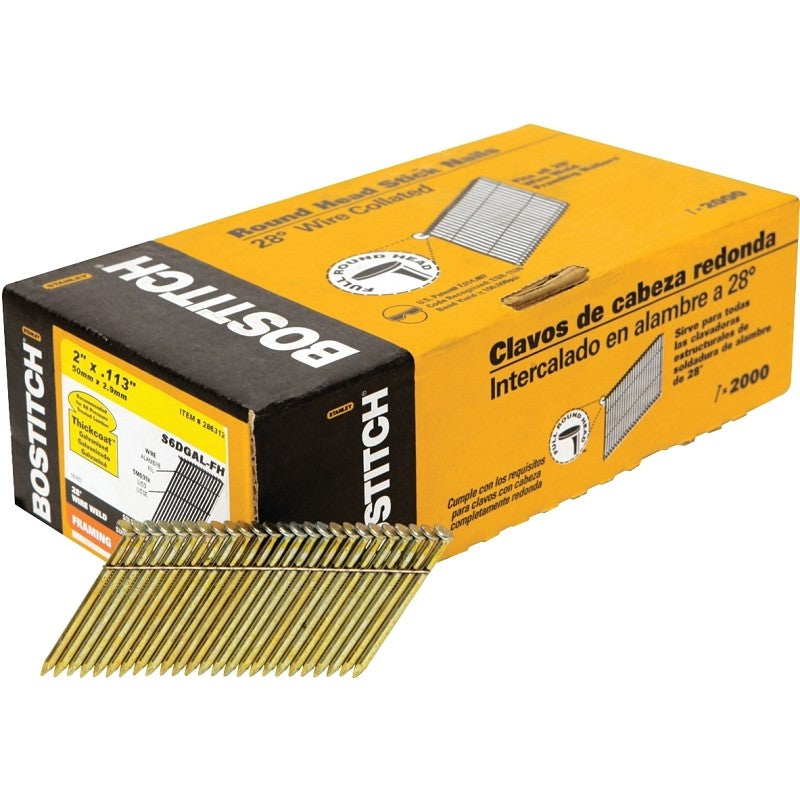 Bostitch S6DGAL-FH Framing Nail, 2 in L, Steel, Thickcoat, Full Round Head, Smooth Shank