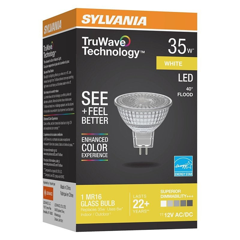 Sylvania 40928 Natural LED Bulb, Track/Recessed, 450 Lumens, 6 W, MR16 Lamp, G5.3 Lamp Base, Dimmable, Cool White