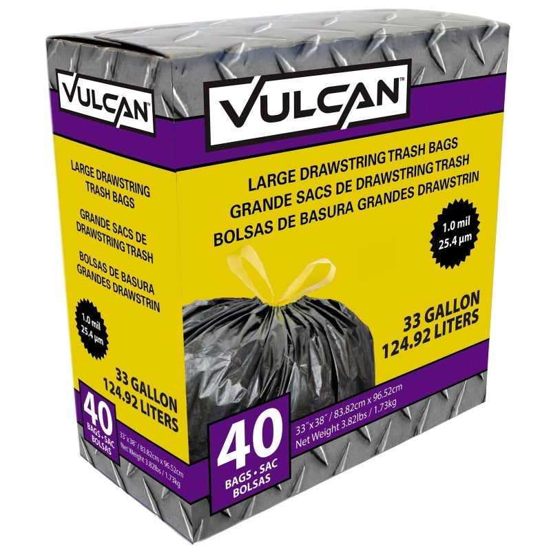 Vulcan FG-O3812-03 Trash Bag, 33 gal, Black