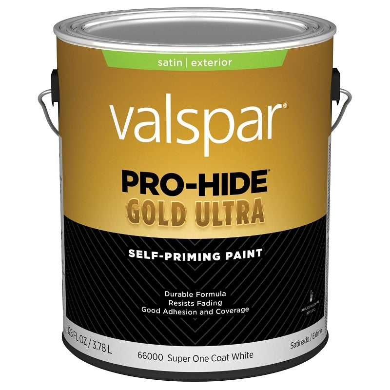 Valspar Pro-Hide Gold Ultra 6600 028.0066000.007 Latex Paint, Acrylic Base, Satin Sheen, Super One Coat White, 1 gal (Pack of 4)