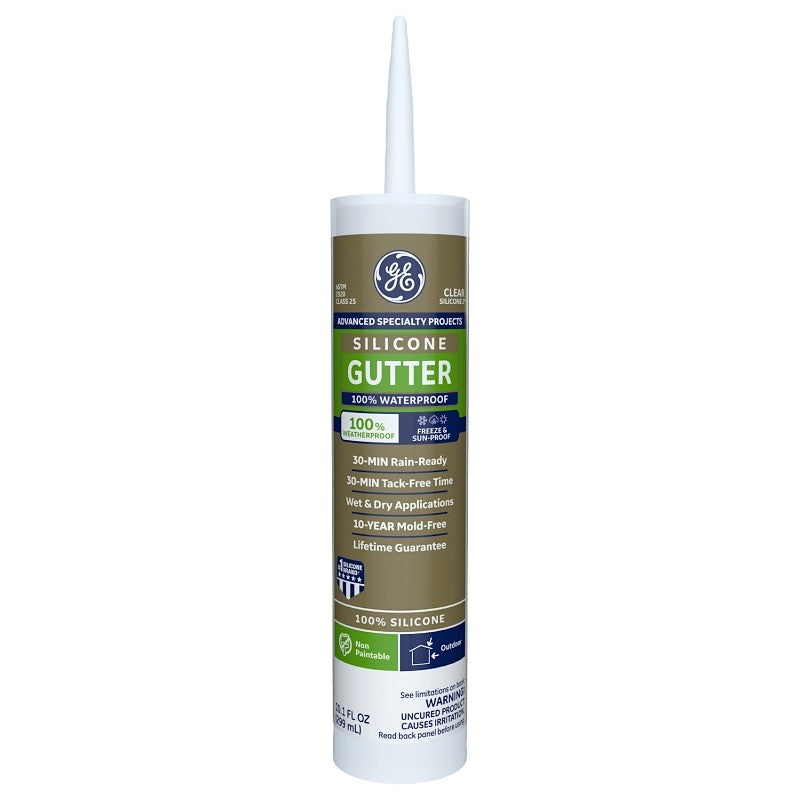 GE Advanced Specialty Silicone 2 2823398 Gutter Sealant, Clear, Thixotropic Solid, 10.1 fl-oz Cartridge