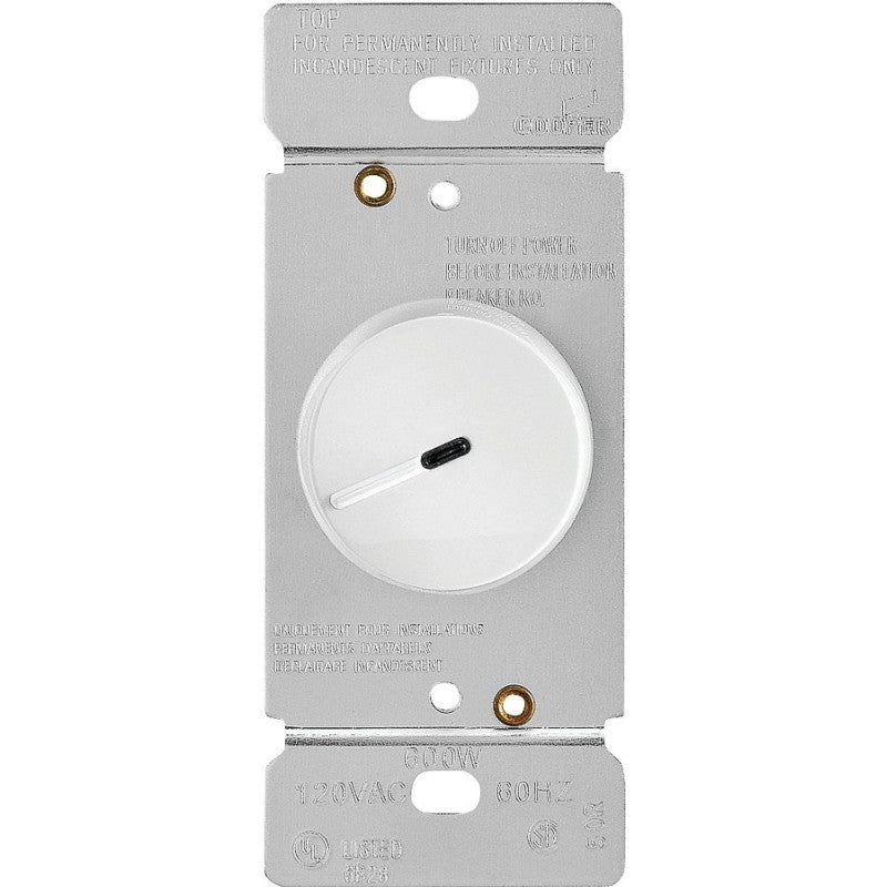 Eaton Wiring Devices RI06PL-W-K Rotary Dimmer, 120 V, 600 W, Halogen, Incandescent Lamp, 3-Way, White