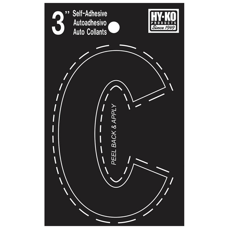 Hy-Ko 30400 Series 30413 Die-Cut Letter, Character: C, 3 in H Character, Black Character, Vinyl (Pack of 10)
