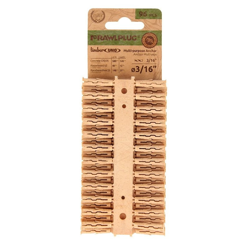 Rawlplug Rawl Uno Series R-U0-3/16-96-TB Multi-Purpose Anchor, 1 in L, Polypropylene/Timber
