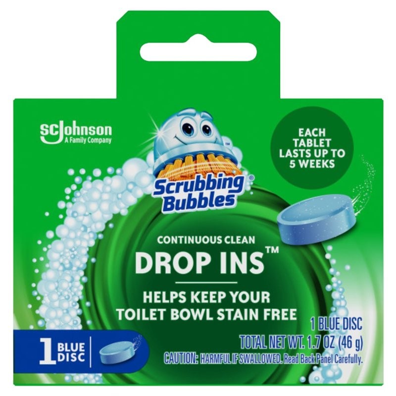 Scrubbing Bubbles DROP-INS 00191 Toilet Bowl Cleaner, 1.7 oz Pack, Solid, Blue
