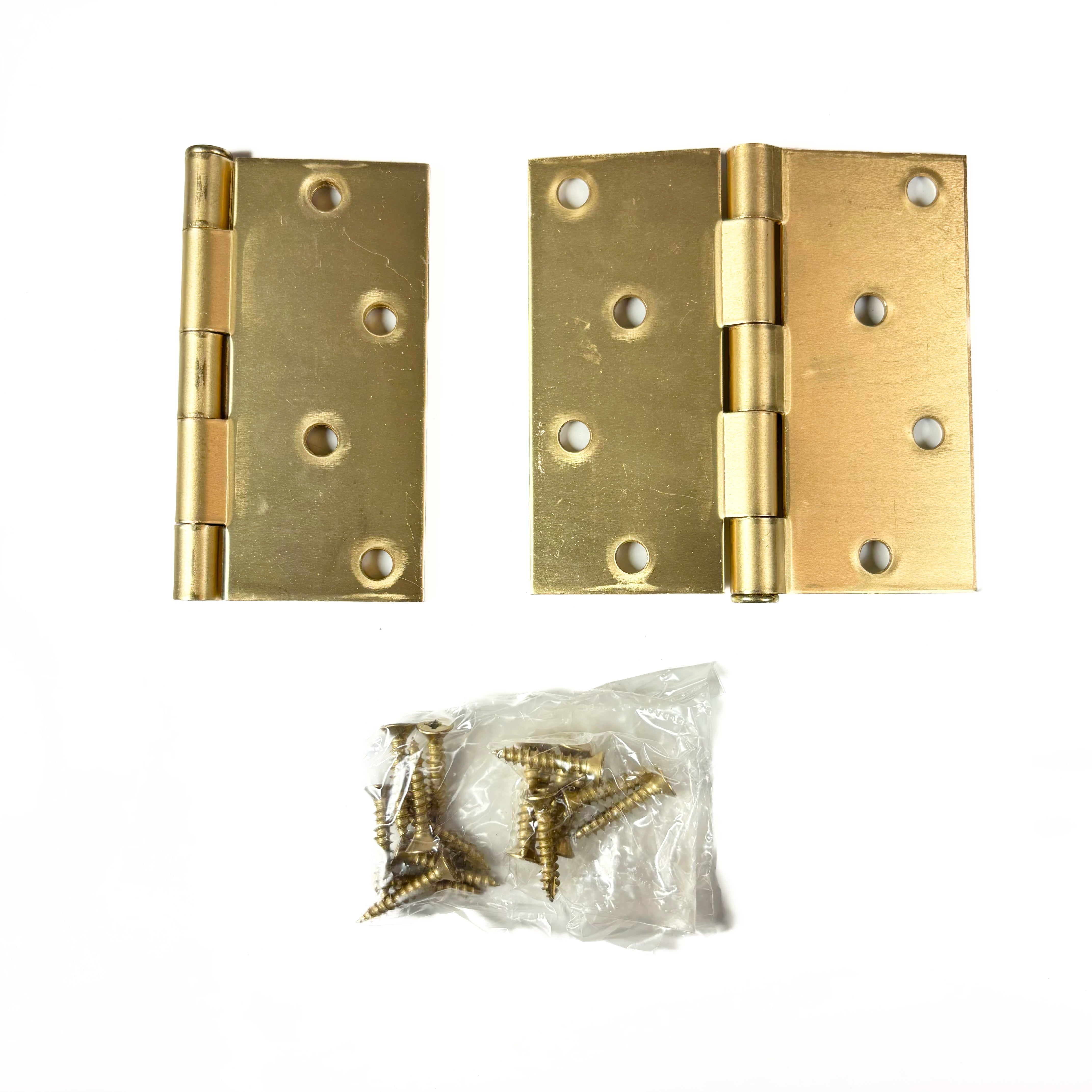 Door Hinges 4 Inch Square Corner Satin Brass 2 Pack