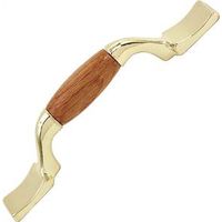 Cabinet Pull 3 Inch Center Polished Brass With Oak Center