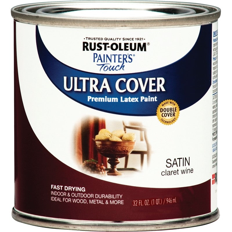 Rust-Oleum 240286 Enamel Paint, Water, Satin, Claret Wine, 1 qt, Can, 120 sq-ft Coverage Area (Pack of 2)
