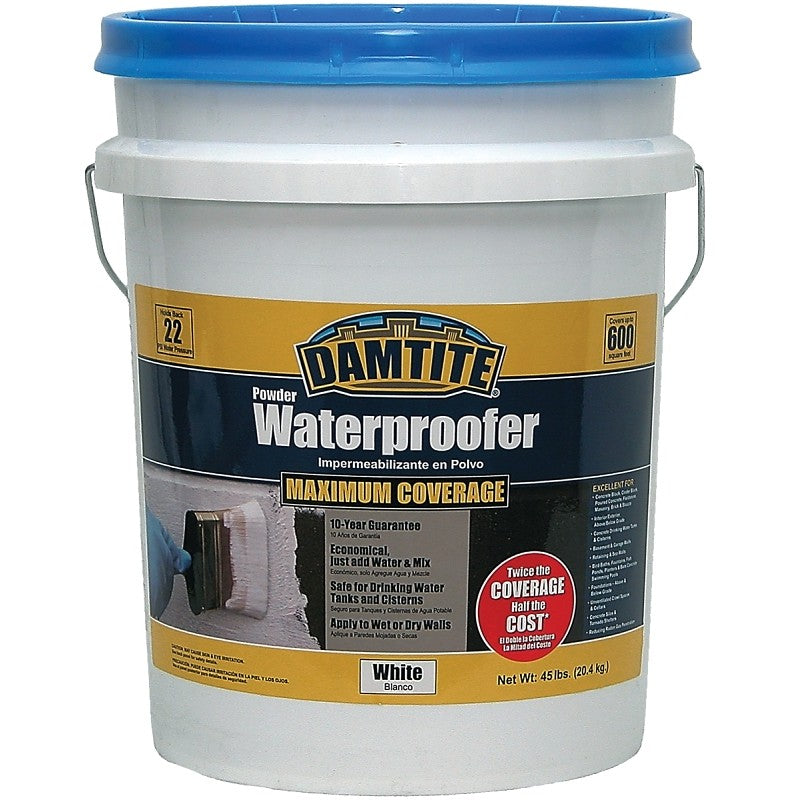 Damtite 01451 Powder Waterproofer, White, Powder, 45 lb Pail
