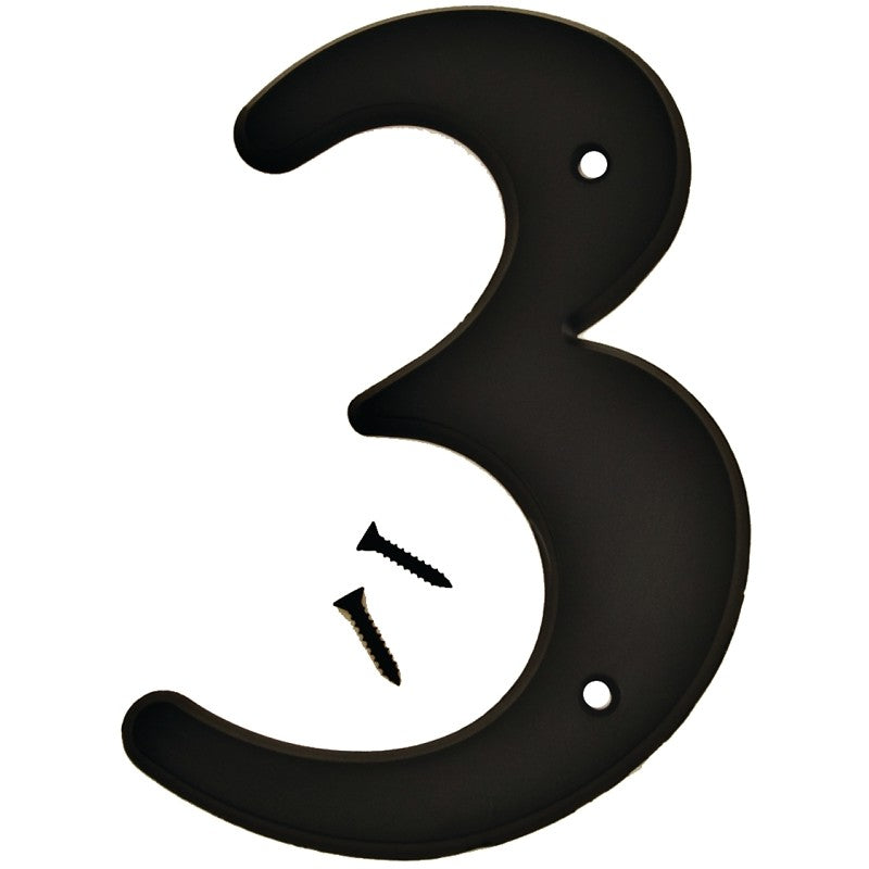 Hy-Ko 30200 Series 30203 House Number, Character: 3, 6 in H Character, Black Character, Plastic (Pack of 5)