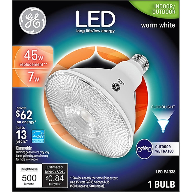 GE 38461 LED Bulb, Flood/Spotlight, PAR38 Lamp, E26 Lamp Base, Dimmable