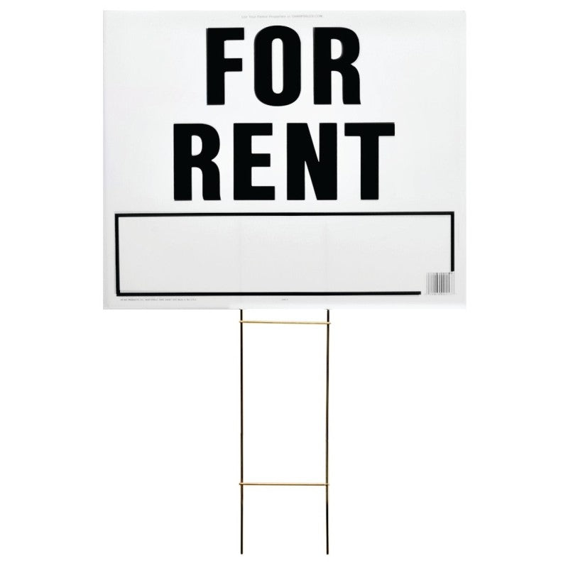 Hy-Ko LFR-4 Lawn Sign, Rectangular, FOR RENT, Black Legend, White Background, Plastic, 24 in W x 19 in H Dimensions (Pack of 5)