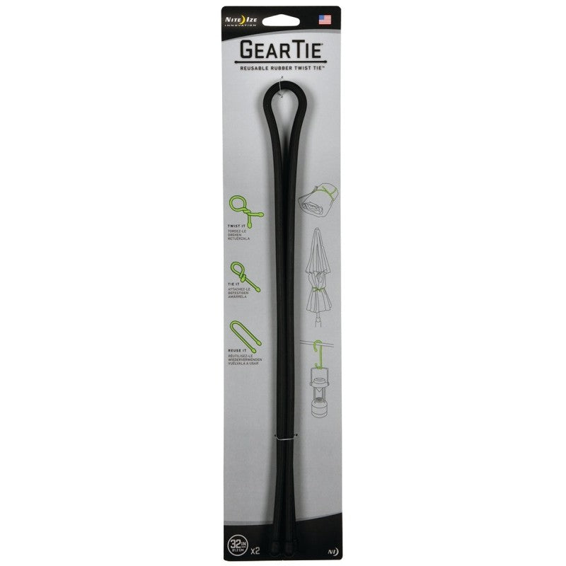 Gear Tie GT32-2PK-01 Twist Tie, Rubber, Black, 32 in L