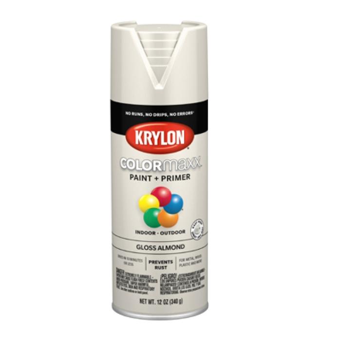 Krylon K05500007 Enamel Spray Paint, 12 oz Can, 25 sq-ft Coverage Area, Solvent Base, Gloss, Almond