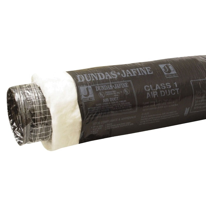 Dundas Jafine BPC825 Flexible Insulated Duct, 8 in ID, 25 ft L, Polyester, Black