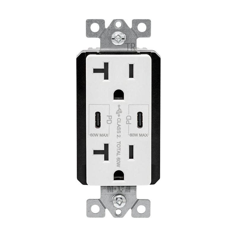 Eaton TRUSBPDC20W-BOX Receptacle, 20 A, 125 V, Type C USB, NEMA: 5-20R, White (Pack of 4)