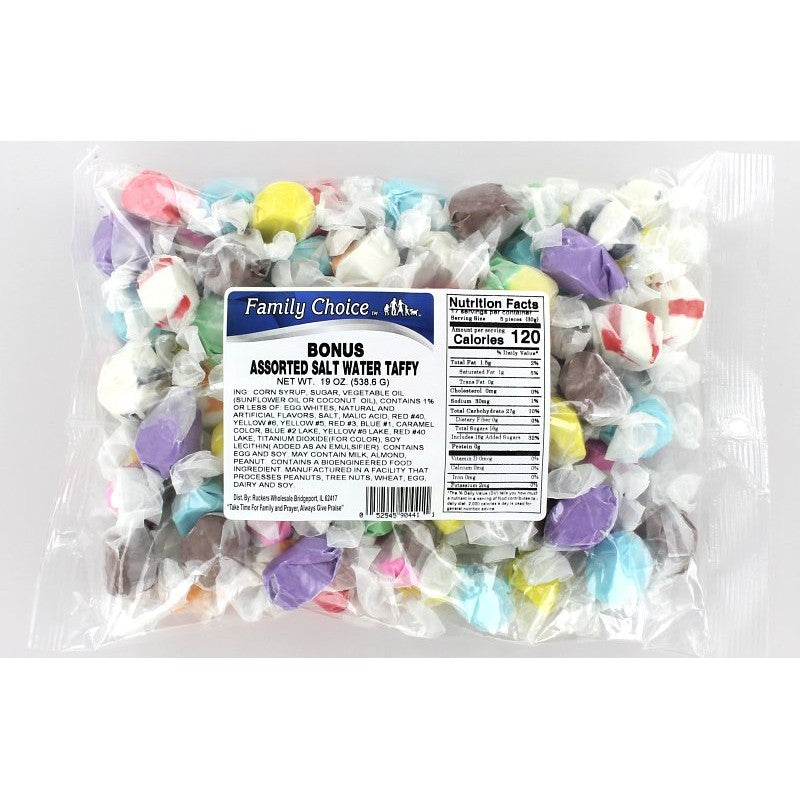 Family Choice 441 Taffy Candy, Assorted Flavor, 20 oz Cello Bag (Pack of 10)