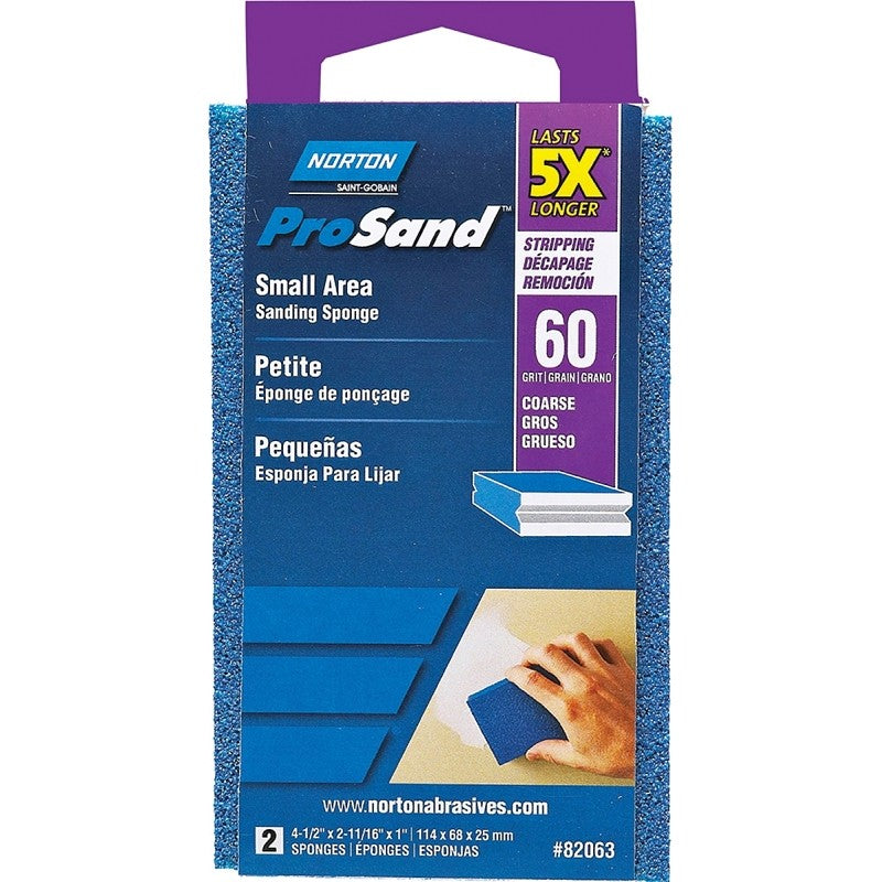 Norton ProSand 82063 Sanding Sponge, 4-1/2 in L, 2-11/16 in W, 60 Grit, Medium, Aluminum Oxide Abrasive