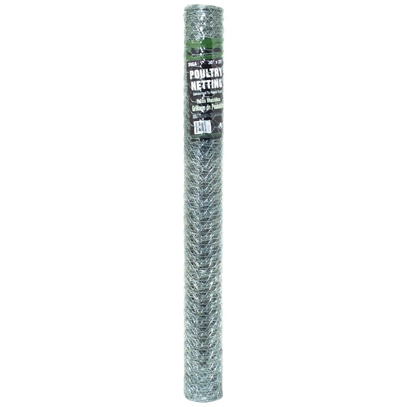 Jackson Wire 12 01 19 16 Poultry Hex Netting, 25 ft L, 36 in W, 20 Gauge, Hexagonal Mesh, 1 in Mesh, Galvanized