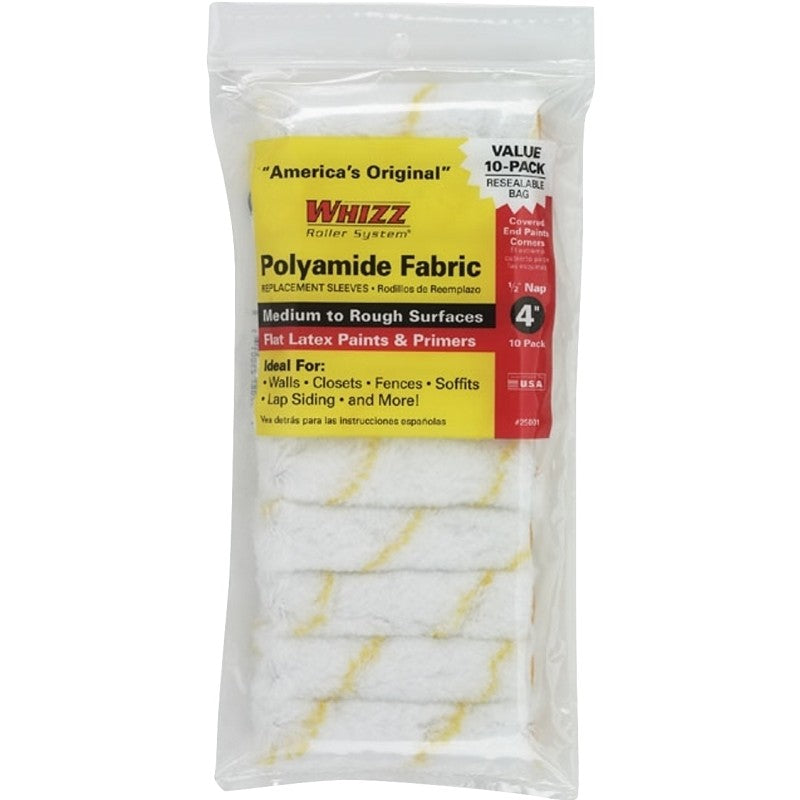 Whizz 25001F Roller Cover, 1/2 in Thick Nap, 4 in L, Polyamide Cover, 10/PK