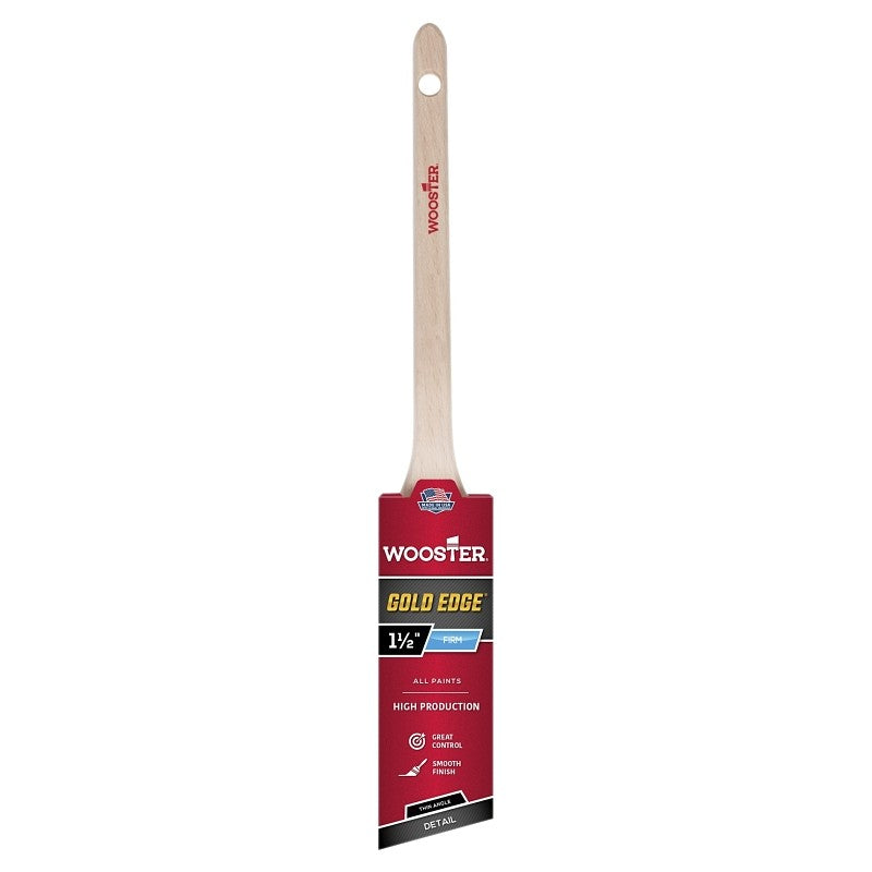 Wooster 5234-1-1/2 Paint Brush, Gold Bristle/White, Beech Hardwood Handle, 1-1/2 in W, 2-3/16 in L Bristle, Sash Handle