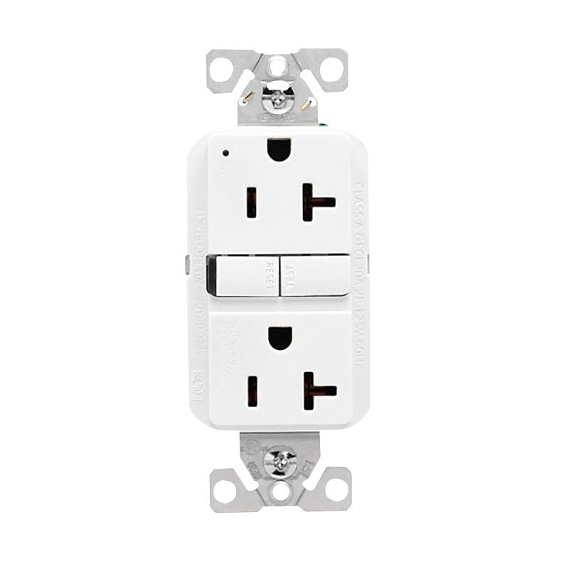 Eaton GF20W GFCI Receptacle, 125 V, 20 A, NEMA: NEMA 5-20R, Back, Side Wiring, White