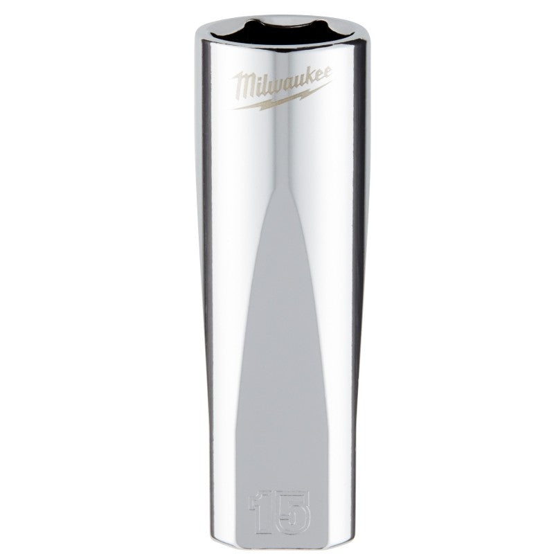 Milwaukee 45340015 Drive Socket, 15 mm Socket, 3/8 in Drive, 6-Point, Chrome