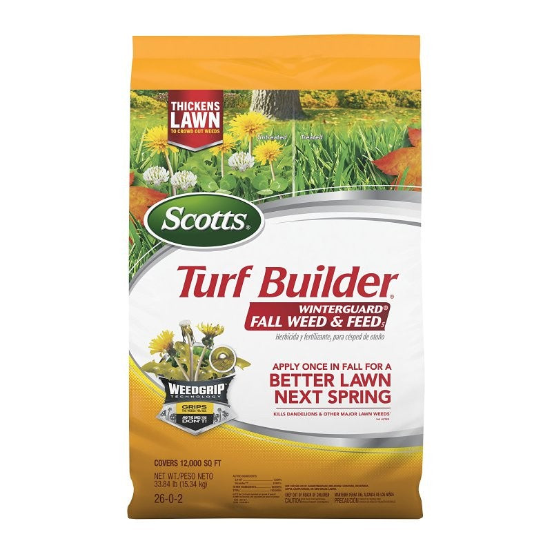 Scotts Turf Builder WinterGuard 22447 Fall Weed and Feed, Granular, Spreader Application, 33.84 lb Bag