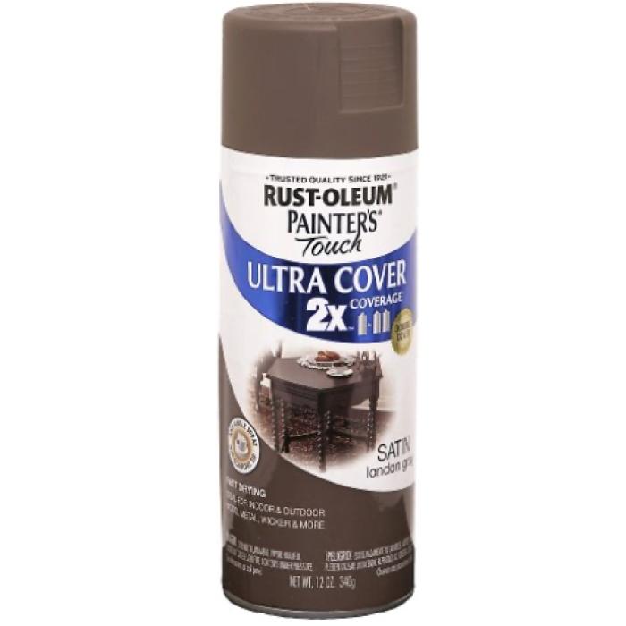 Rust-Oleum Painter's Touch 2X Ultra Cover 346953 Spray Paint, Satin, London Gray, 12 oz, Aerosol Can