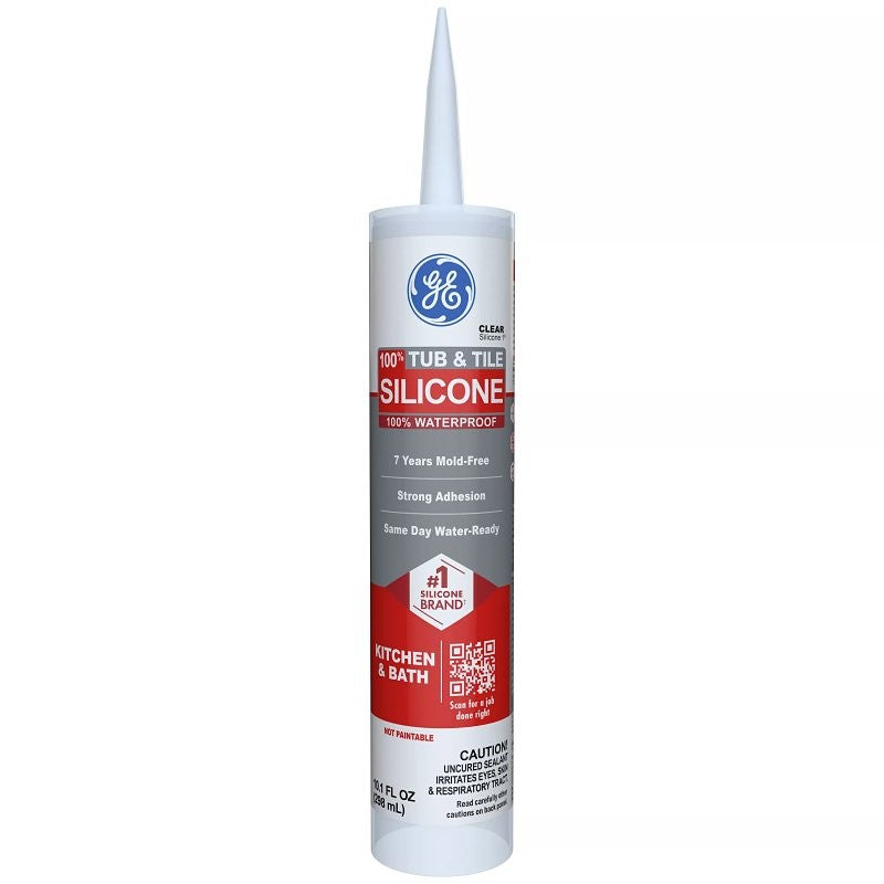 GE Silicone 1 2749485 Tub & Tile Sealant, Clear, 24 hr Curing, 10.1 fl-oz Cartridge