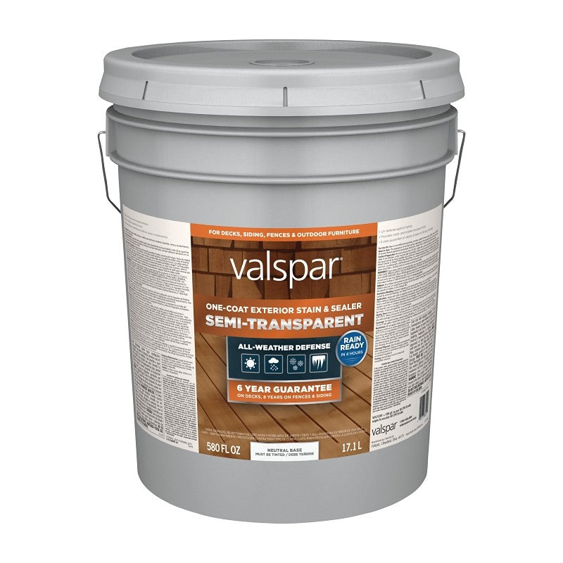 Valspar VL1028087-20 Stain and Sealer, Semi-Transparent, Liquid, 5 gal