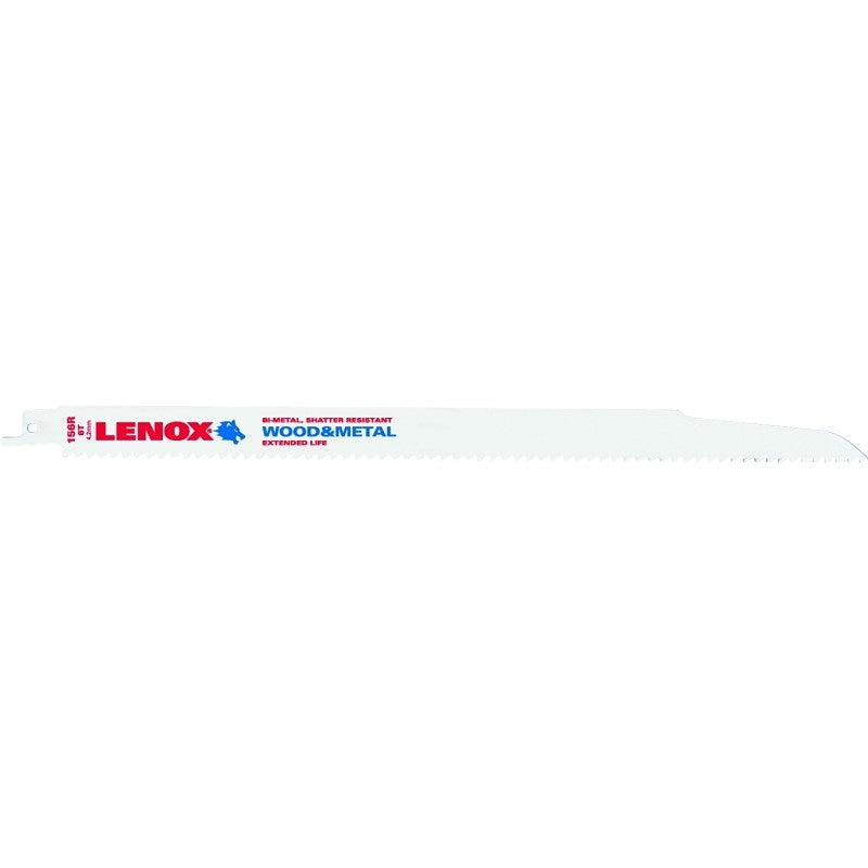 Lenox 20495B156R Reciprocating Saw Blade, Applicable Materials: Non-Ferrous Metal, Wood, 3/4 in W, 12 in L, 6 TPI