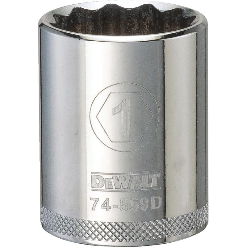 DEWALT DWMT74559OSP Drive Socket, 1 in Socket, 1-5/8 in OAL, 1/2 in Drive, 12-Point, Vanadium Steel, Polished Chrome